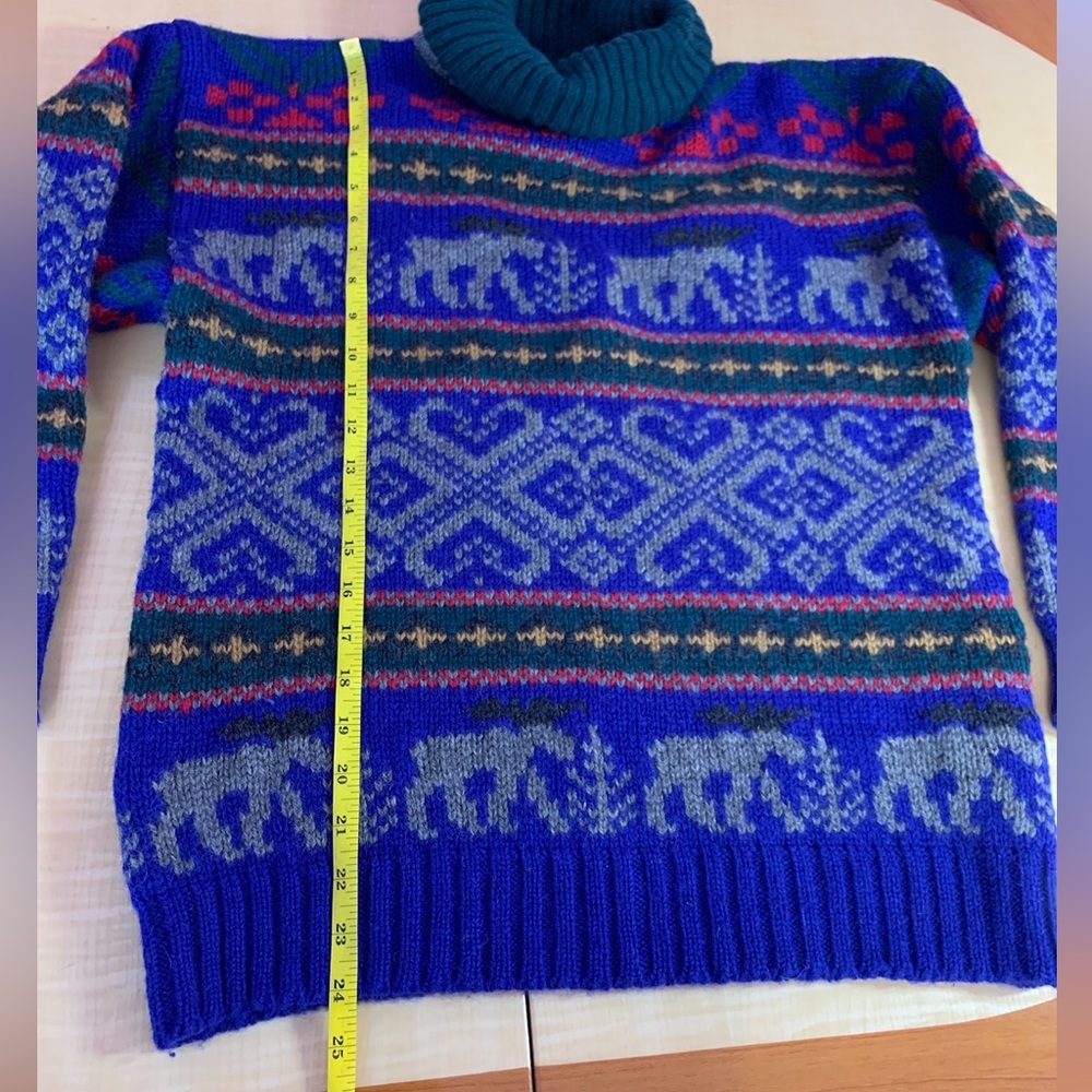 Eddie Bauer Sweater Pullover Vintage Wool turtleneck Deer Animals Geometric Aran - Picture 14 of 16